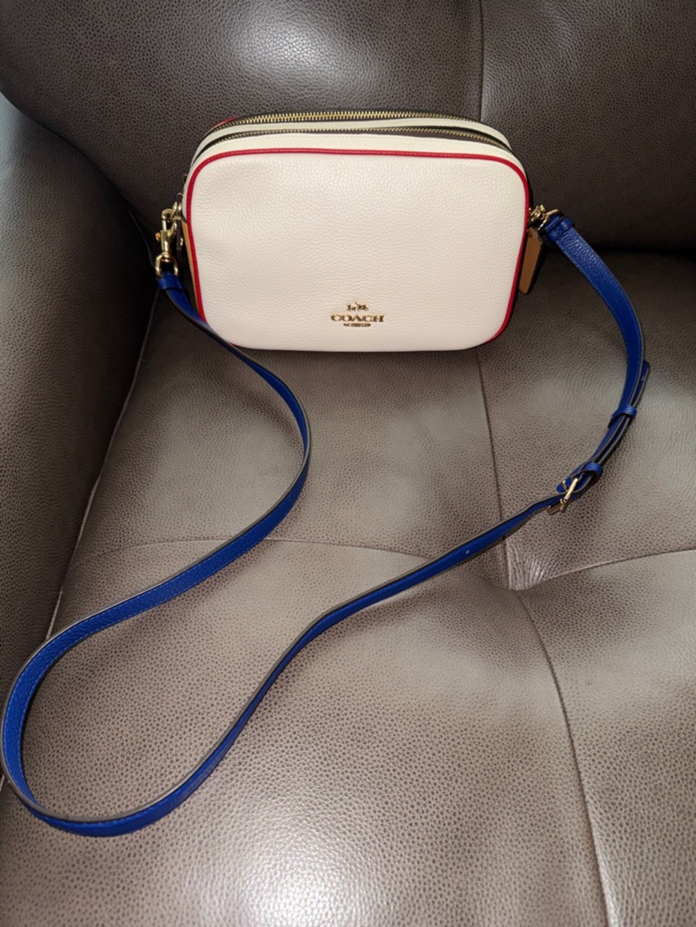 Coach Chalk and Blue Pebble Leather Colorblock Jes Crossbody